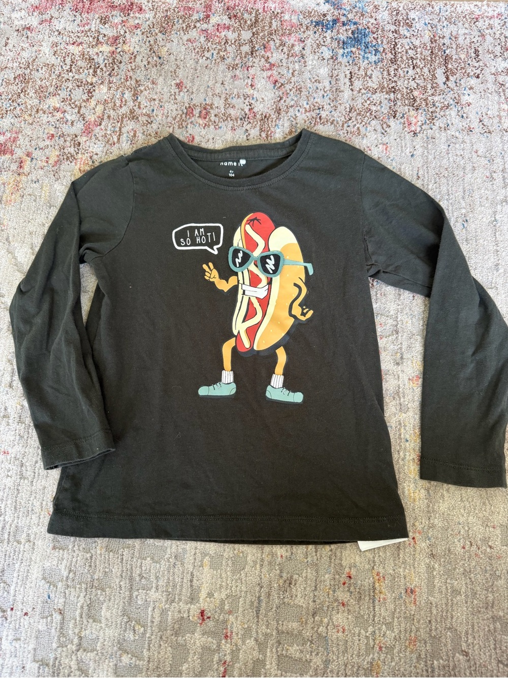 Name It Boys Long Sleeve Hot Dog Graphic Tee Size 4Y